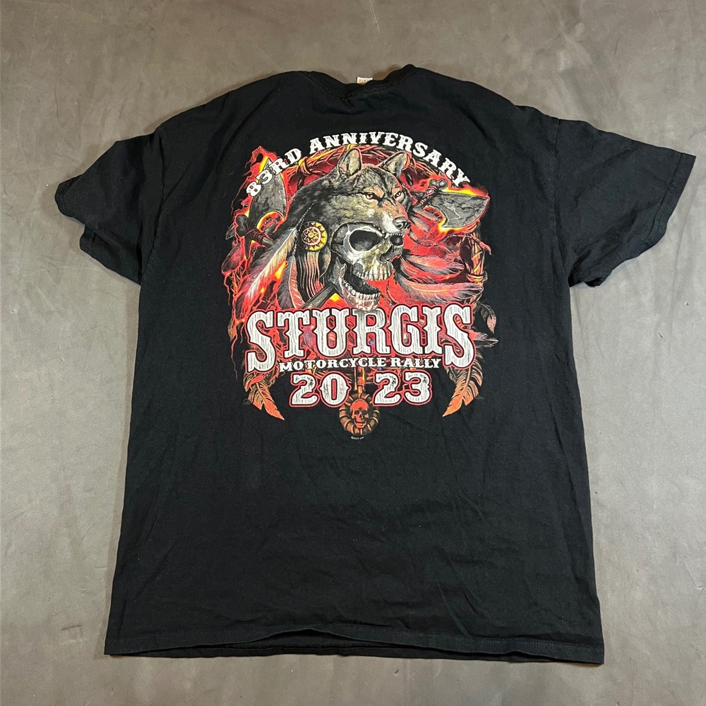 Sturgis 2023 Motorcycle Rally Skull Y2K Graphic T Shirt 83rd Anniversary Mens L